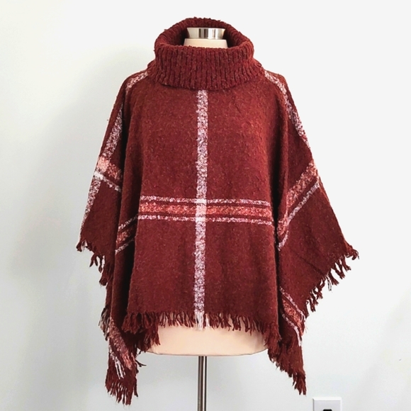Cost Plus World Market Jackets & Blazers - World Market Plaid Knit Cowl Neck Poncho Blanket Cape